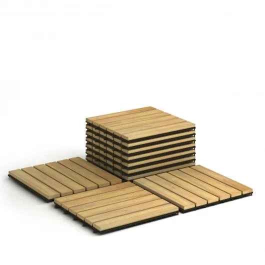 10 PCS 12" x 12" Acacia Wood  Interlocking Stripe Deck Tiles