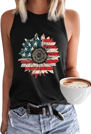 American Flag Patriotic Tank Tops for Women 4th of July Shirt USA Flag Stars Stripes Graphic Tank Tops Summer Tee