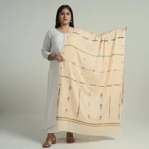 Beige - Bengal Kantha Embroidery Silk Cotton Dupatta 05