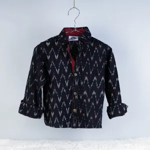 Blue - Ikat Weave Cotton Full-Sleeve Kids Shirt