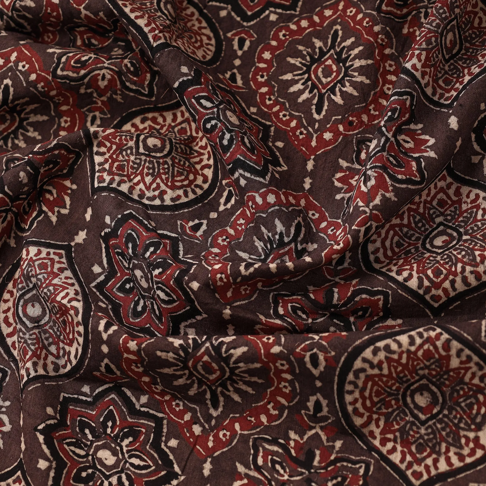 Brown - Damask Pattern Block Print Cotton Ajrakh Fabric 49