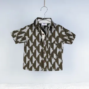 Brown - Ikat Weave Cotton Half-Sleeve Kids Shirt