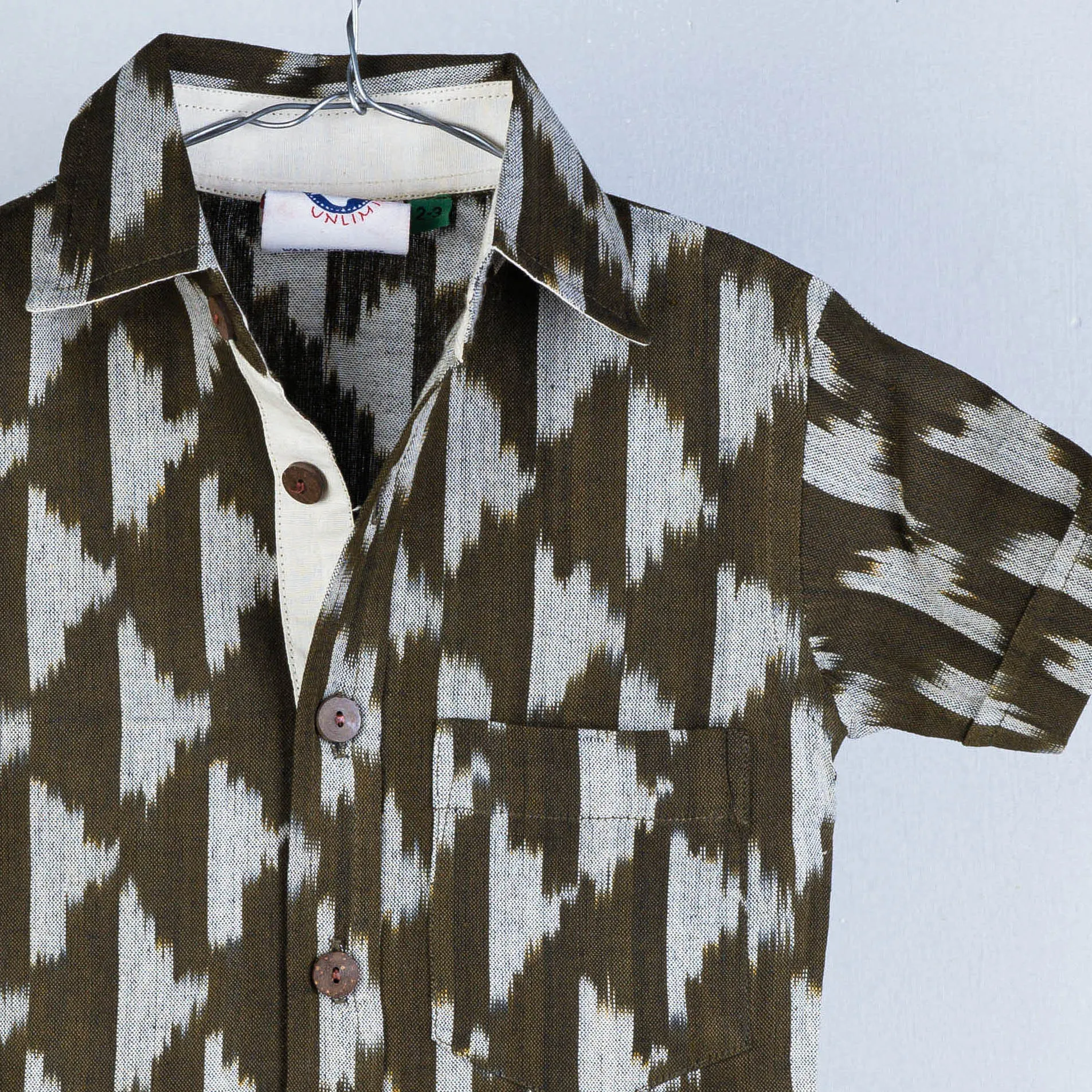 Brown - Ikat Weave Cotton Half-Sleeve Kids Shirt