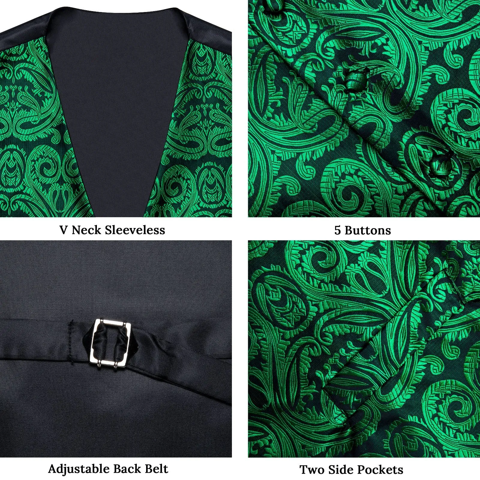 Emerald Green Paisley Silk Men's Vest Single Vest