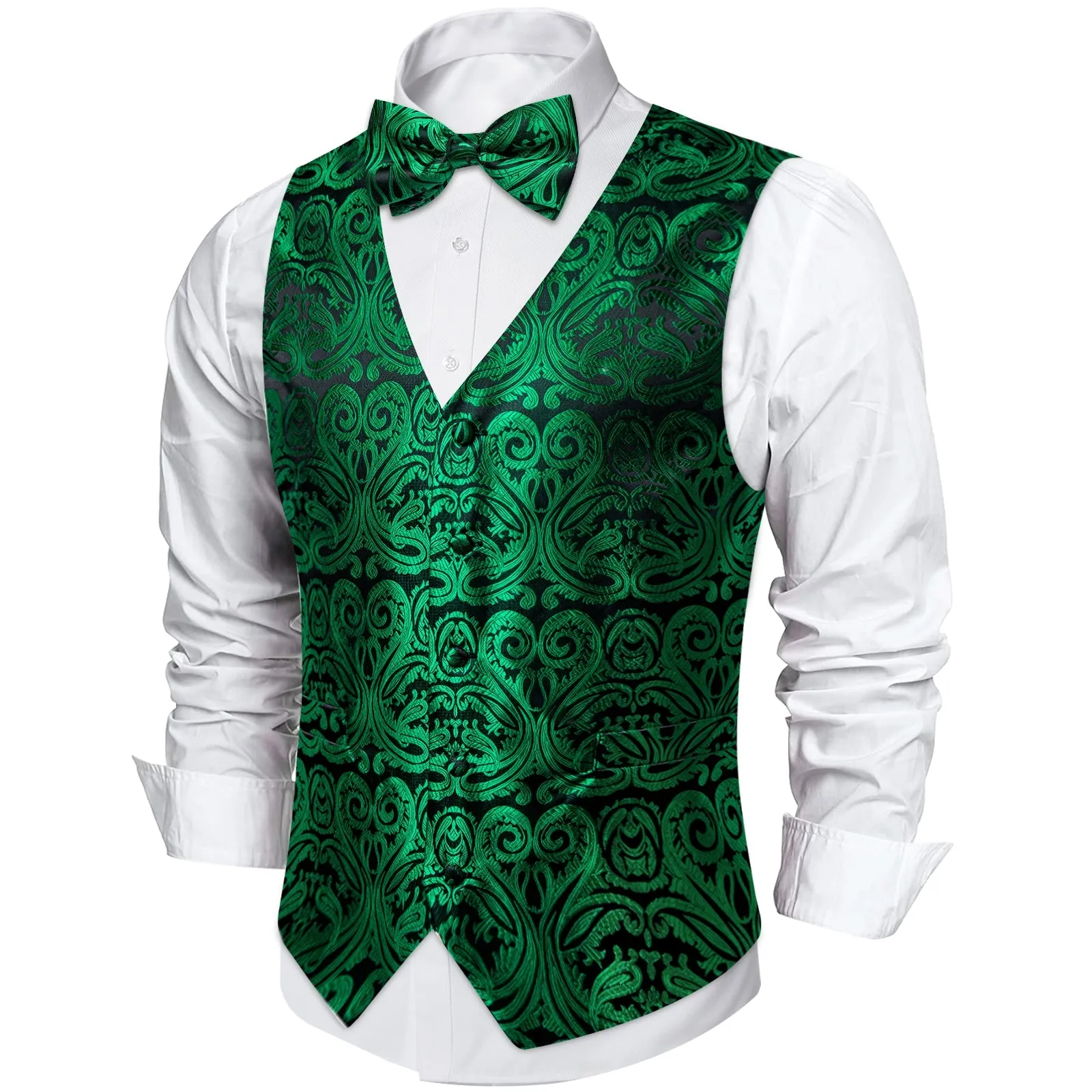 Emerald Green Paisley Silk Men's Vest Single Vest