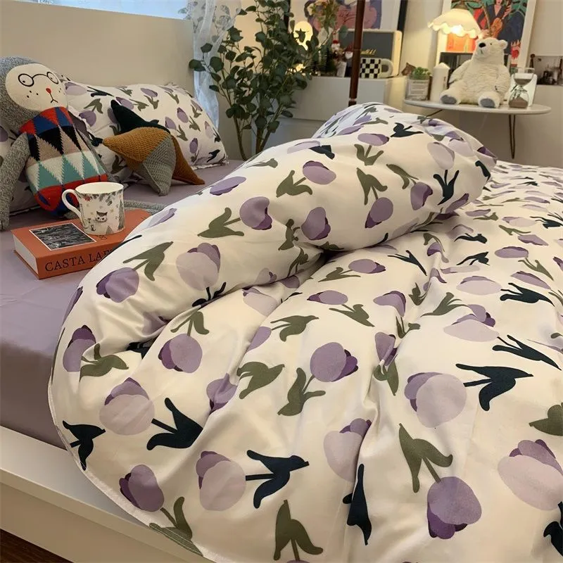 Foggy Gray Quilt Cover Set - Soft Polyester, Multiple Sizes, Dorm &amp; Home Bedding