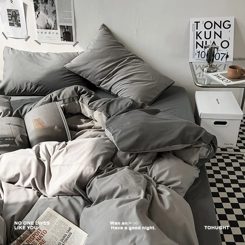 Foggy Gray Quilt Cover Set - Soft Polyester, Multiple Sizes, Dorm &amp; Home Bedding