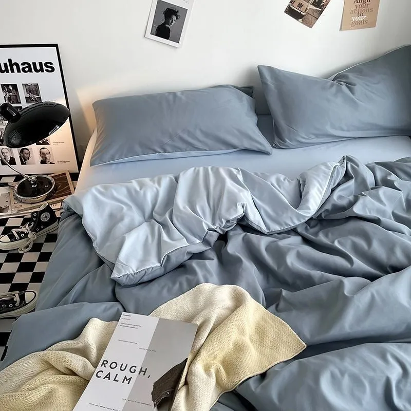 Foggy Gray Quilt Cover Set - Soft Polyester, Multiple Sizes, Dorm &amp; Home Bedding