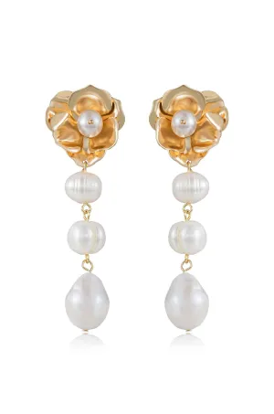 Golden Petals and Graduating Freshwater Pearl Earrings