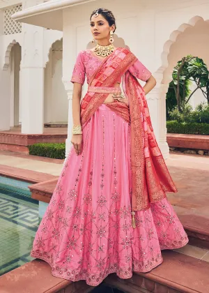 Gorgeous Pink Viscose Silk Traditional Bridal Lehenga Choli