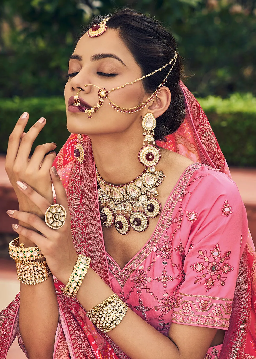 Gorgeous Pink Viscose Silk Traditional Bridal Lehenga Choli