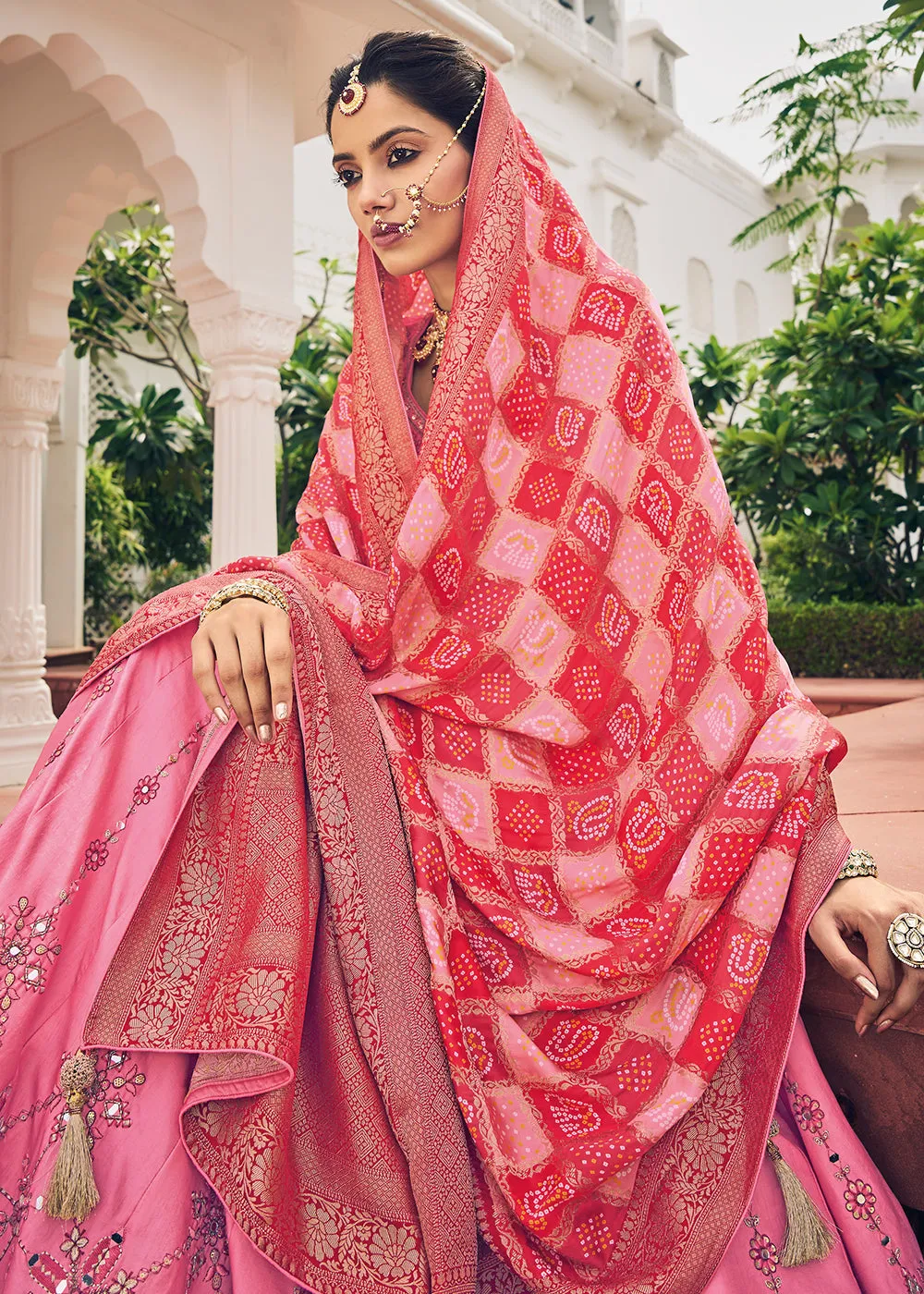 Gorgeous Pink Viscose Silk Traditional Bridal Lehenga Choli