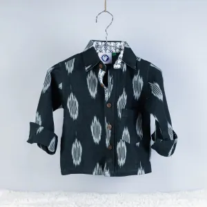 Green - Ikat Weave Cotton Full-Sleeve Kids Shirt