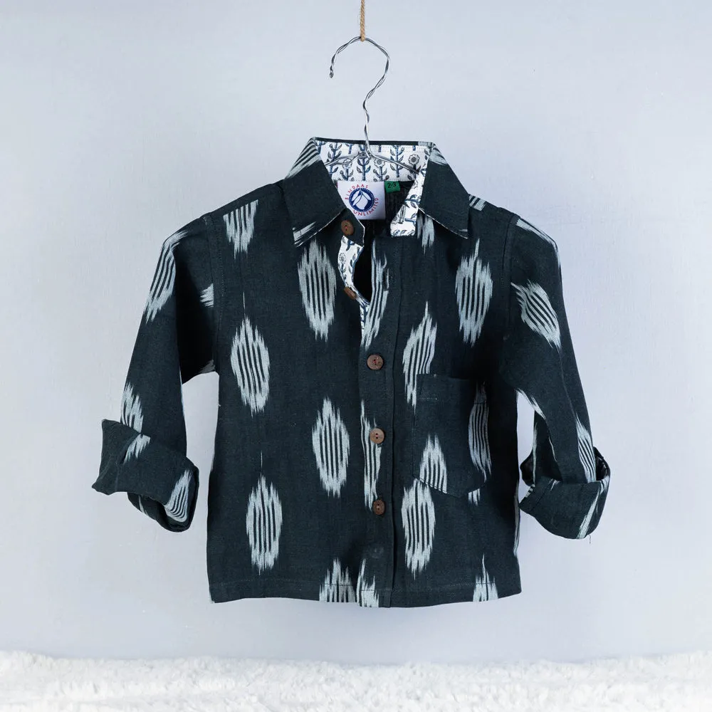Green - Ikat Weave Cotton Full-Sleeve Kids Shirt