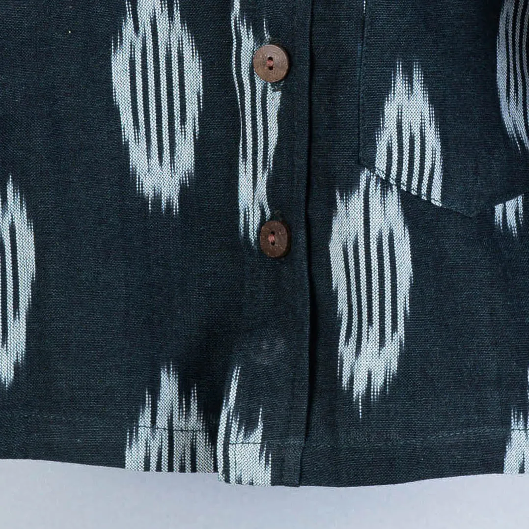 Green - Ikat Weave Cotton Full-Sleeve Kids Shirt