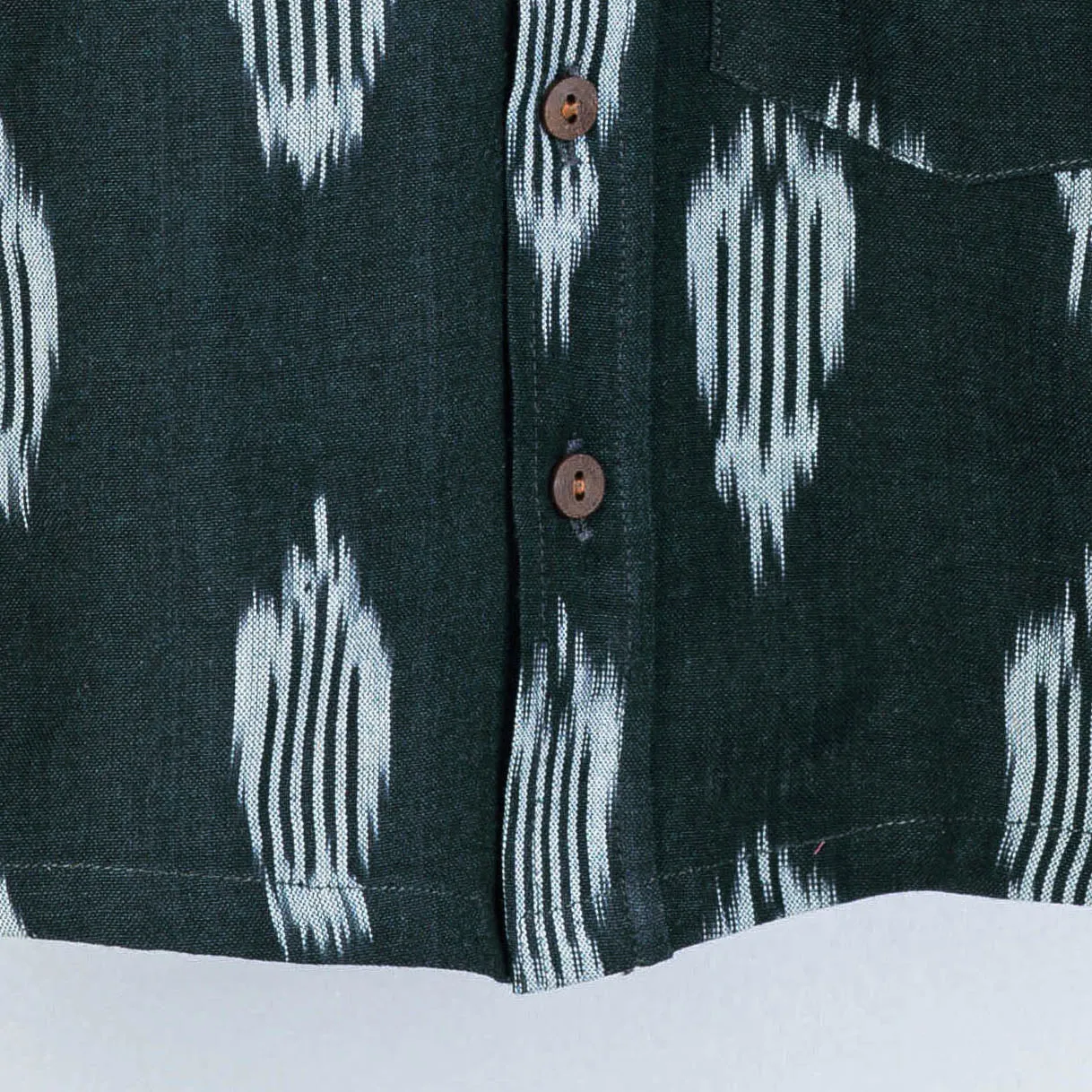 Green - Ikat Weave Cotton Half-Sleeve Kids Shirt