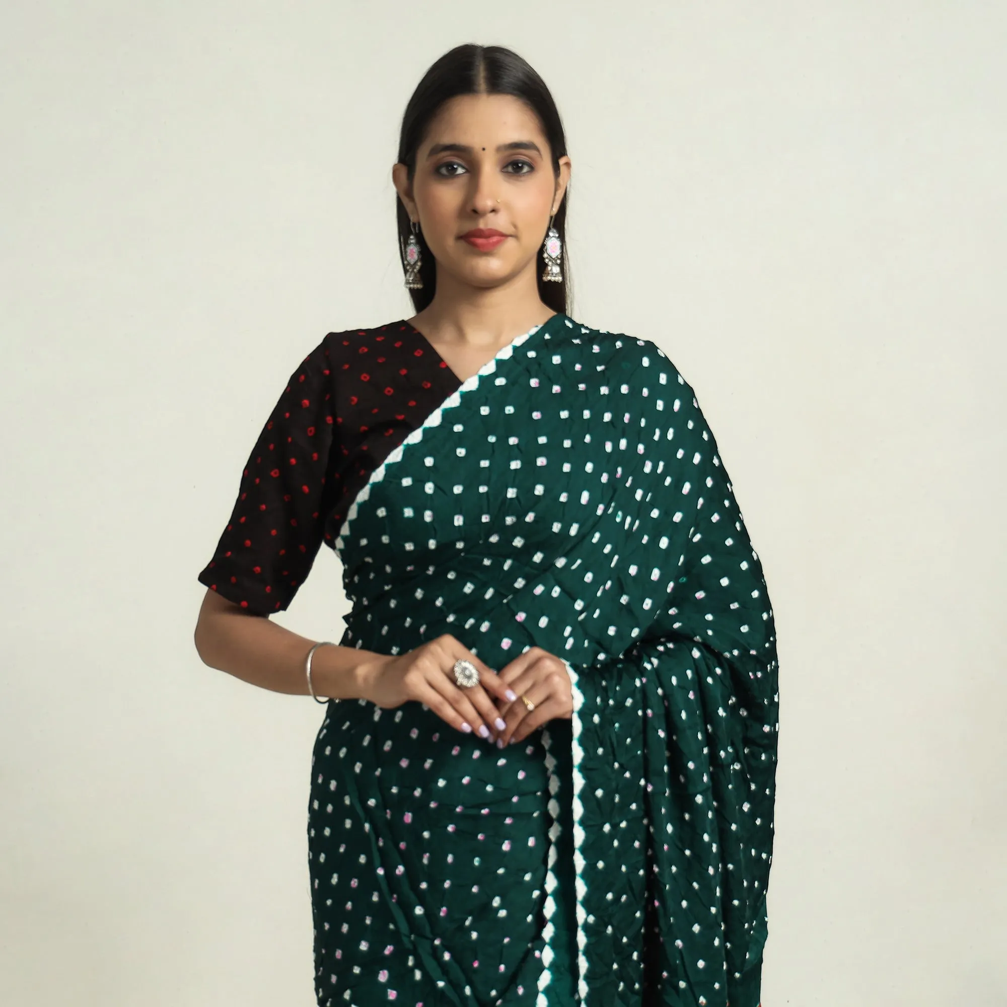 Green - Kutch Bandhani Tie-Dye Modal Silk Pichwai Printing Saree