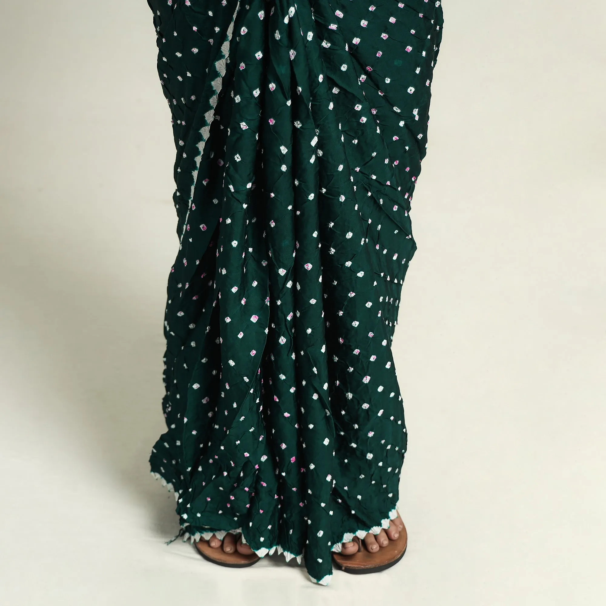Green - Kutch Bandhani Tie-Dye Modal Silk Pichwai Printing Saree