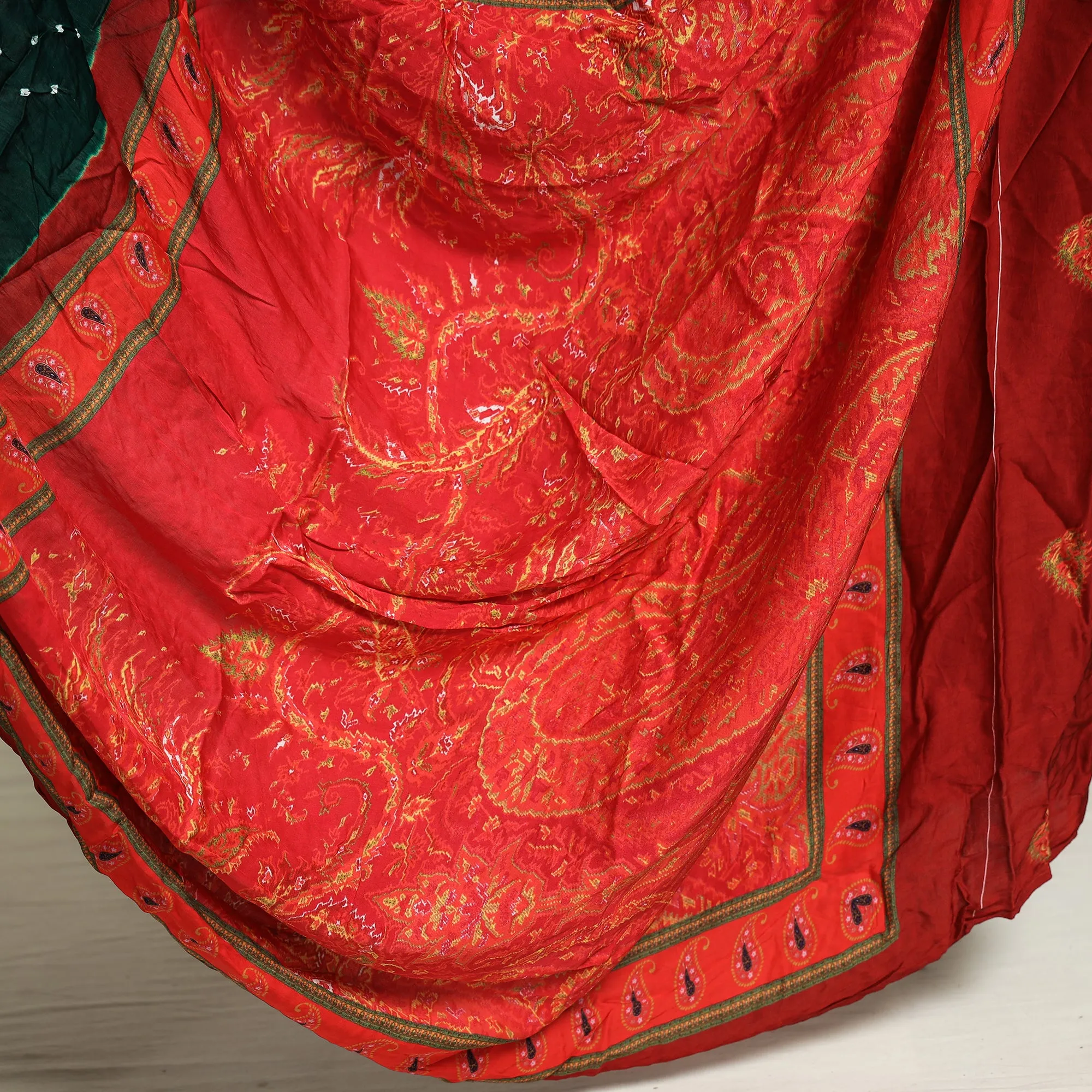 Green - Kutch Bandhani Tie-Dye Modal Silk Pichwai Printing Saree