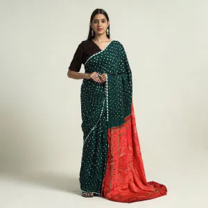 Green - Kutch Bandhani Tie-Dye Modal Silk Pichwai Printing Saree