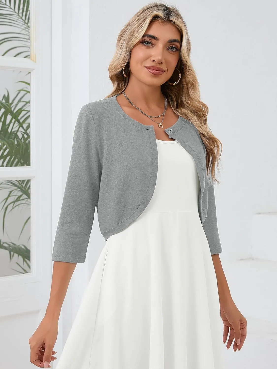 Heymoments Women's 3/4 Sleeve Thin Shrugs Lightweight Open Front Cropped Cardigan for Women