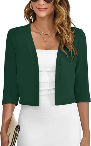Heymoments Women's Thin Shrugs 3/4 Sleeve Lightweight Cropped Tops Open Front Cardigan for Dress Heymoments Women's Thin Shrugs 3/4 Sleeve Lightweight Cropped Tops Open Front Cardigan for Dress