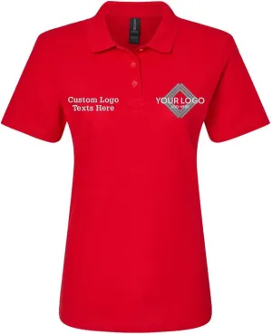 INK STITCH Women 64800L Custom Embroidery Logo Texts Cotton Pique Polo Shirts