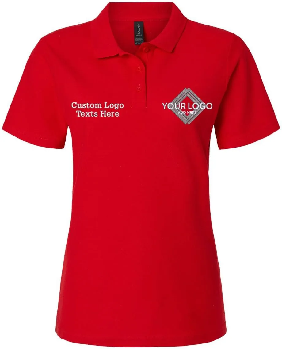 INK STITCH Women 64800L Custom Embroidery Logo Texts Cotton Pique Polo Shirts