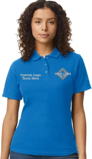 INK STITCH Women 64800L Custom Embroidery Logo Texts Cotton Pique Polo Shirts