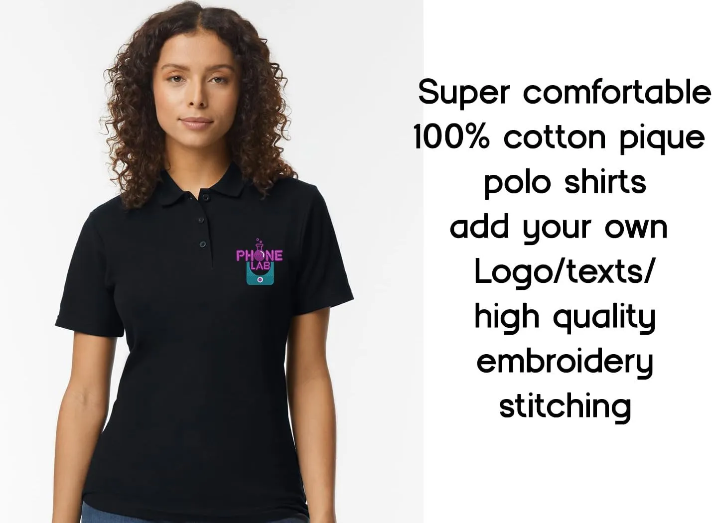 INK STITCH Women 64800L Custom Embroidery Logo Texts Cotton Pique Polo Shirts