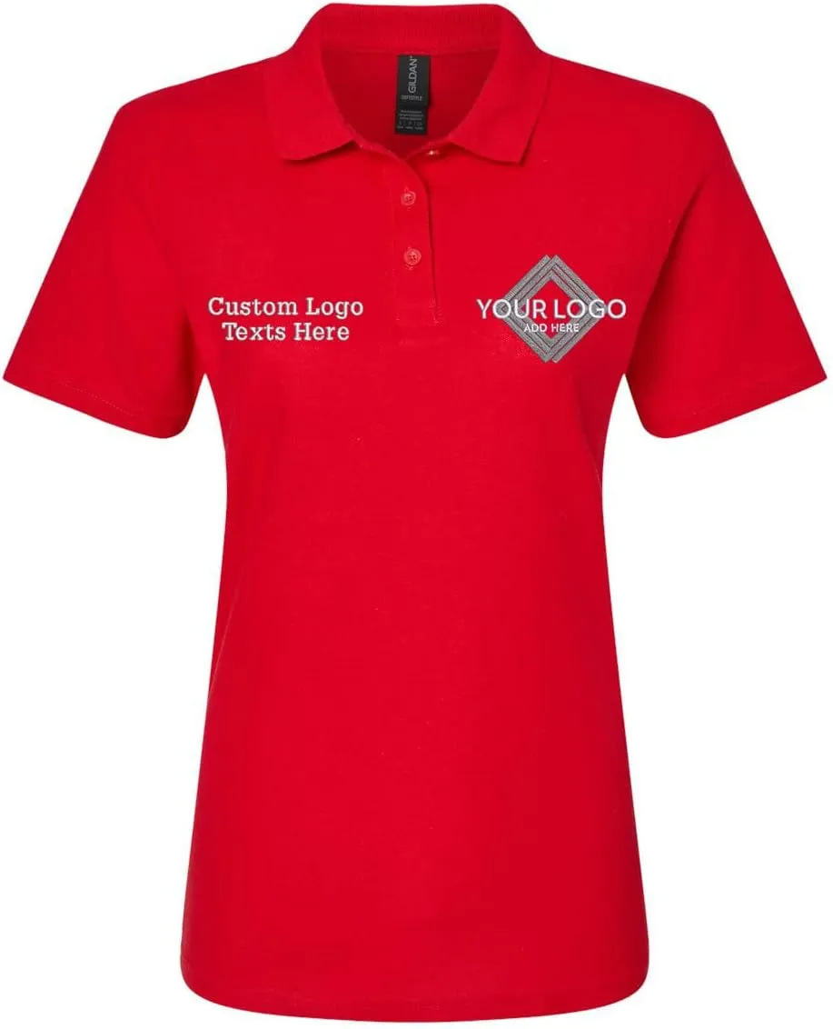 INK STITCH Women 64800L Custom Embroidery Logo Texts Cotton Pique Polo Shirts