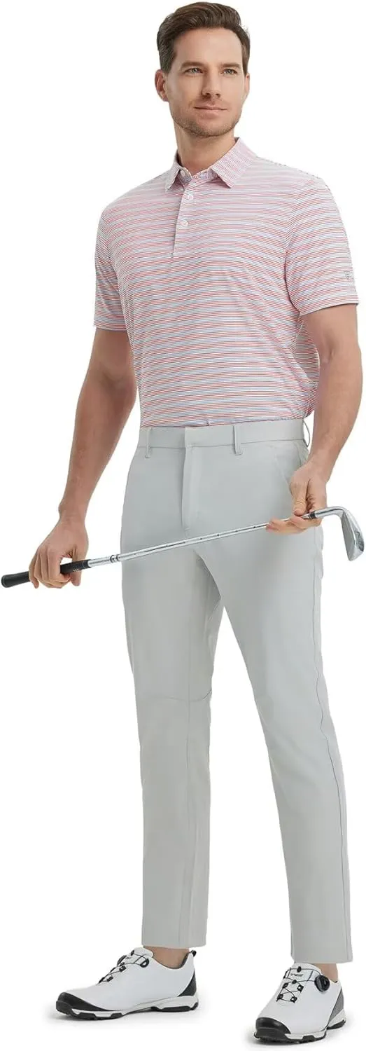 M MAELREG Mens Golf Shirts Dry Fit Moisture Wicking Performance Sports Short Sleeve Striped Collared Polo Shirts for Men