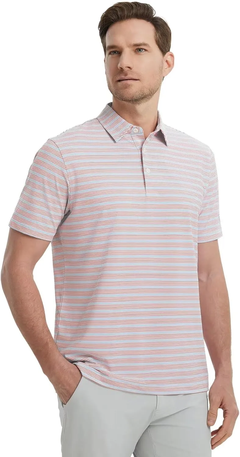 M MAELREG Mens Golf Shirts Dry Fit Moisture Wicking Performance Sports Short Sleeve Striped Collared Polo Shirts for Men