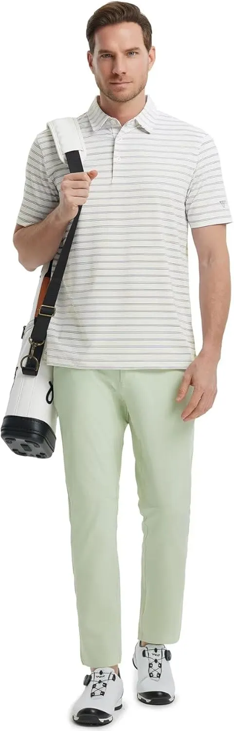 M MAELREG Mens Golf Shirts Dry Fit Moisture Wicking Performance Sports Short Sleeve Striped Collared Polo Shirts for Men