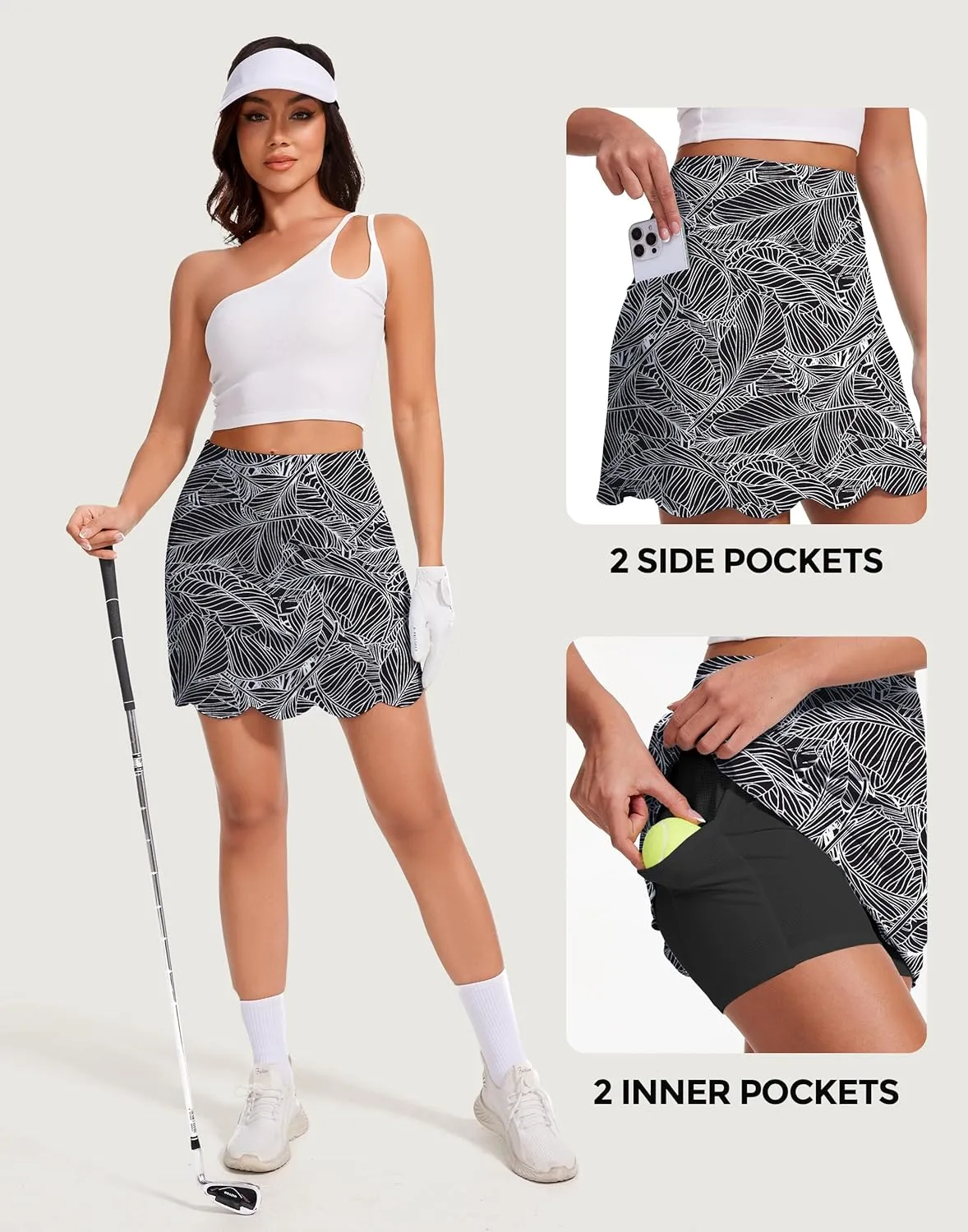 M MOTEEPI Skorts for Woman with Pockets 16" Golf Athletic Skirts Scalloped Hem Tennis Skirt Dressy Casual