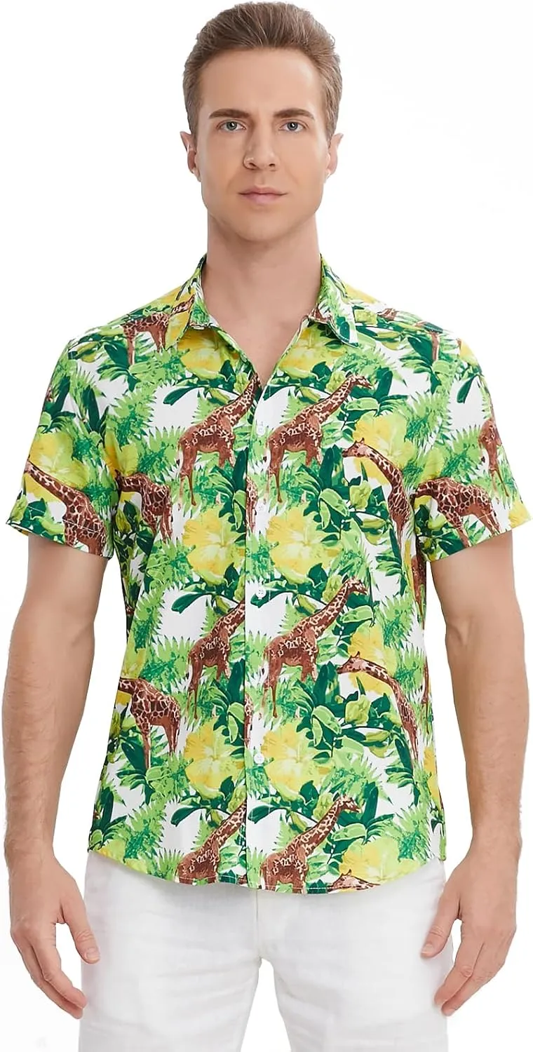 MCULIVOD Men's Hawaiian Tropical Shirts, Printing Short Sleeve Casual Button Down Shirt