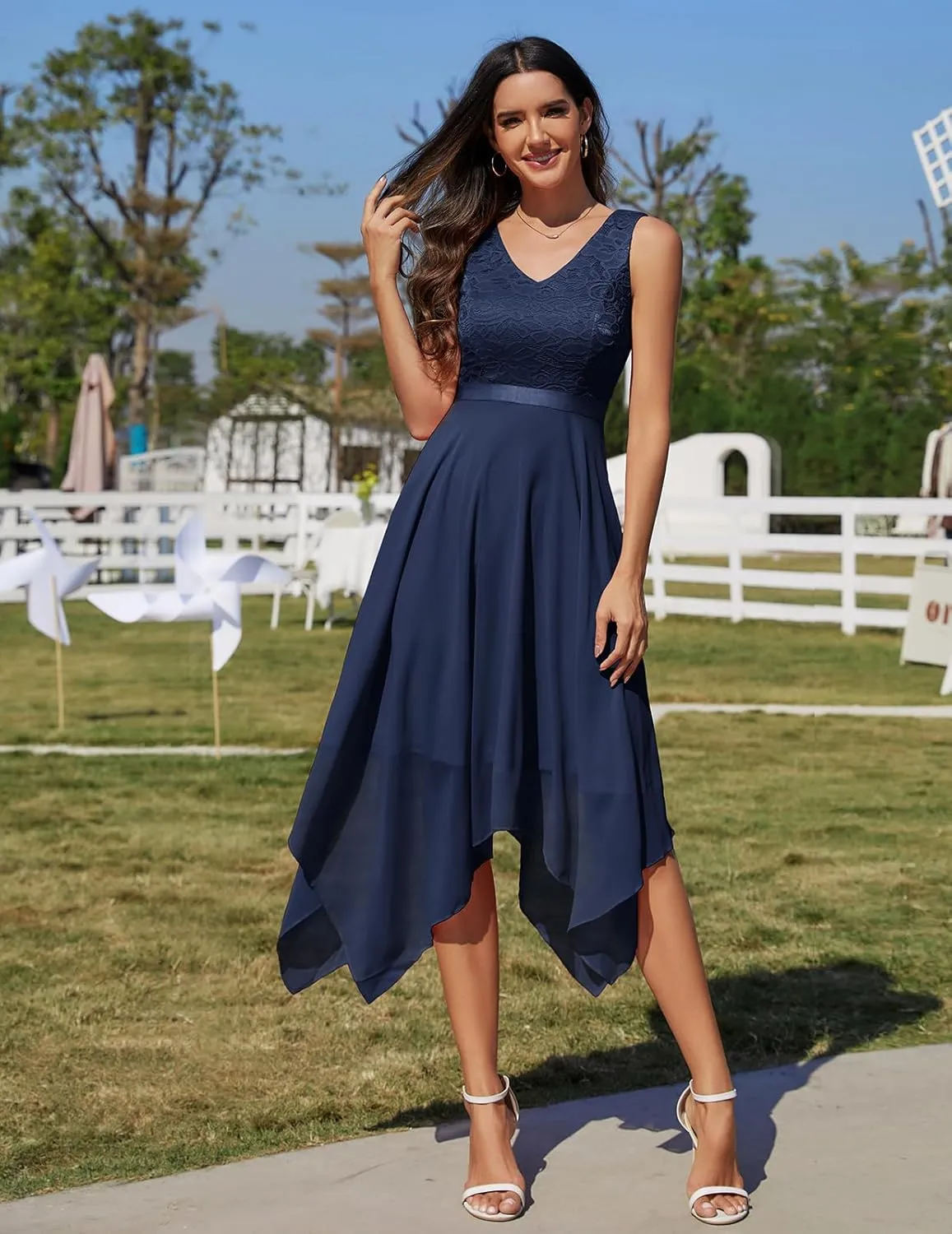 Meetjen Women's Lace Cocktail Party Dress 2025 Handkerchief Hem Bridesmaid Prom Formal Dresses for Wedding Guest