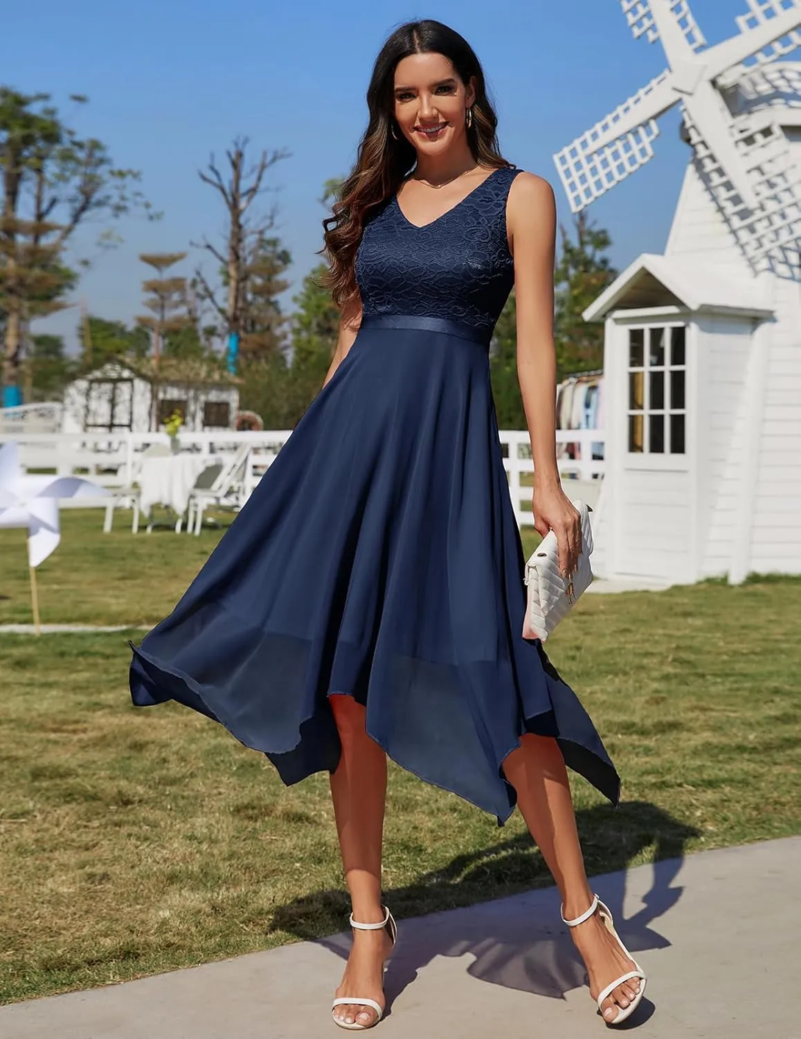 Meetjen Women's Lace Cocktail Party Dress 2025 Handkerchief Hem Bridesmaid Prom Formal Dresses for Wedding Guest