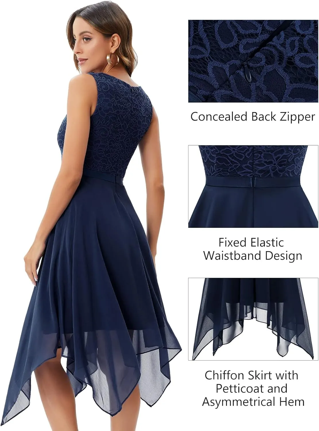 Meetjen Women's Lace Cocktail Party Dress 2025 Handkerchief Hem Bridesmaid Prom Formal Dresses for Wedding Guest