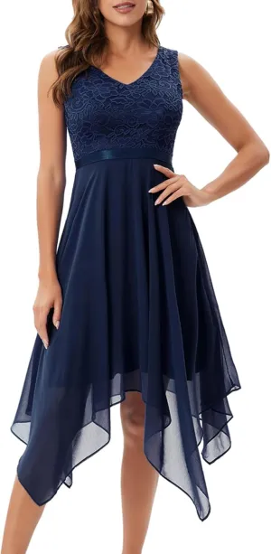 Meetjen Women's Lace Cocktail Party Dress 2025 Handkerchief Hem Bridesmaid Prom Formal Dresses for Wedding Guest