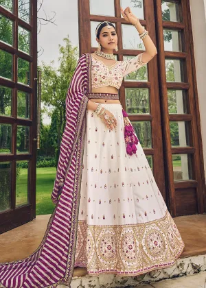 Mesmerizing Off-White Viscose Silk Traditional Bridal Lehenga Choli
