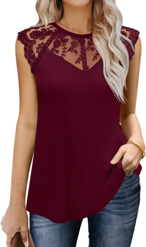 MIHOLL Women's Sleeveless Tops Lace Floral Casual Loose Blouses Tank Shirts