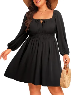 Pinup Fashion Plus Size Wedding Guest Dress 2025 - Graduation Spring Long Sleeve Floral Lace Short Dress