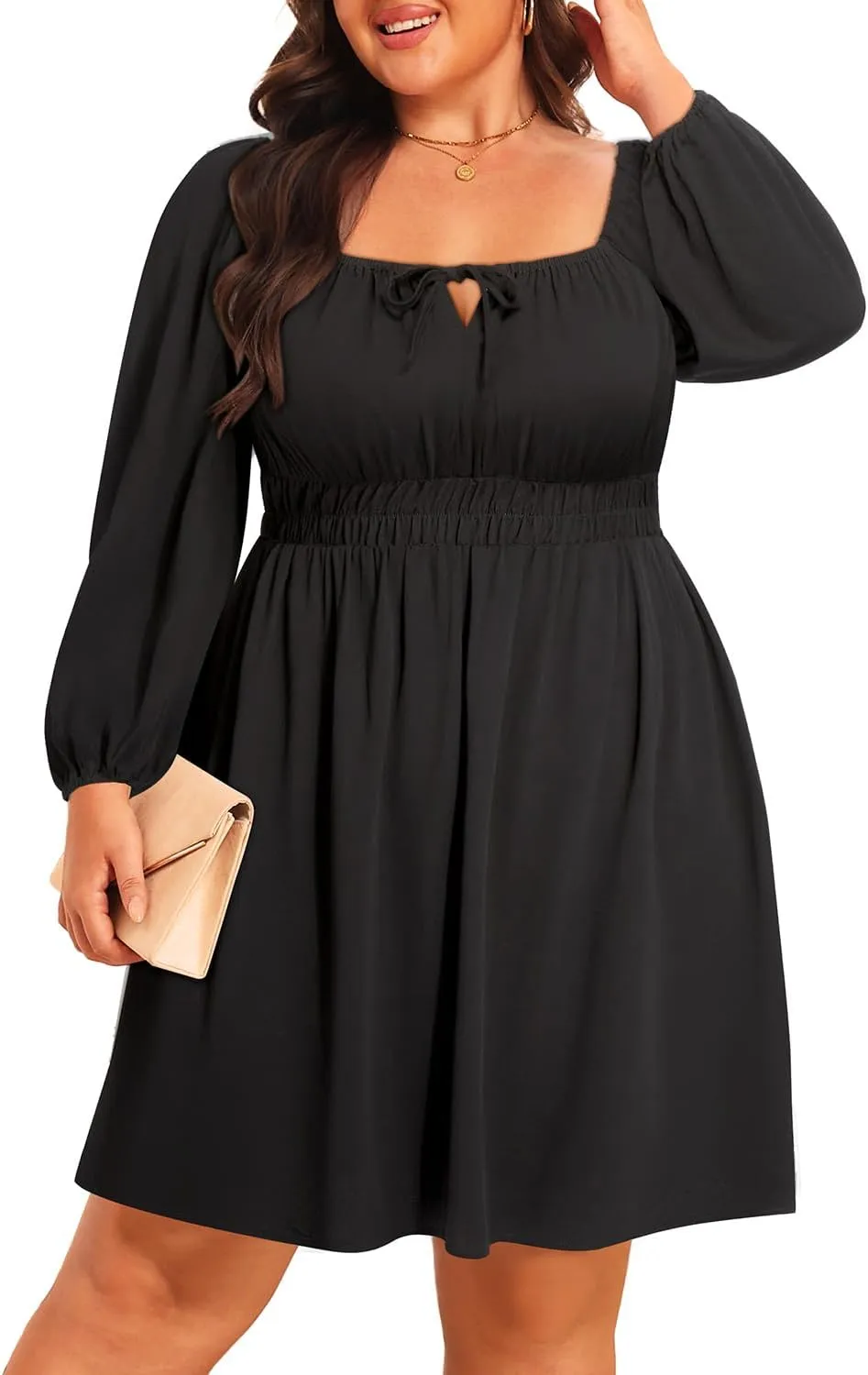 Pinup Fashion Plus Size Wedding Guest Dress 2025 - Graduation Spring Long Sleeve Floral Lace Short Dress
