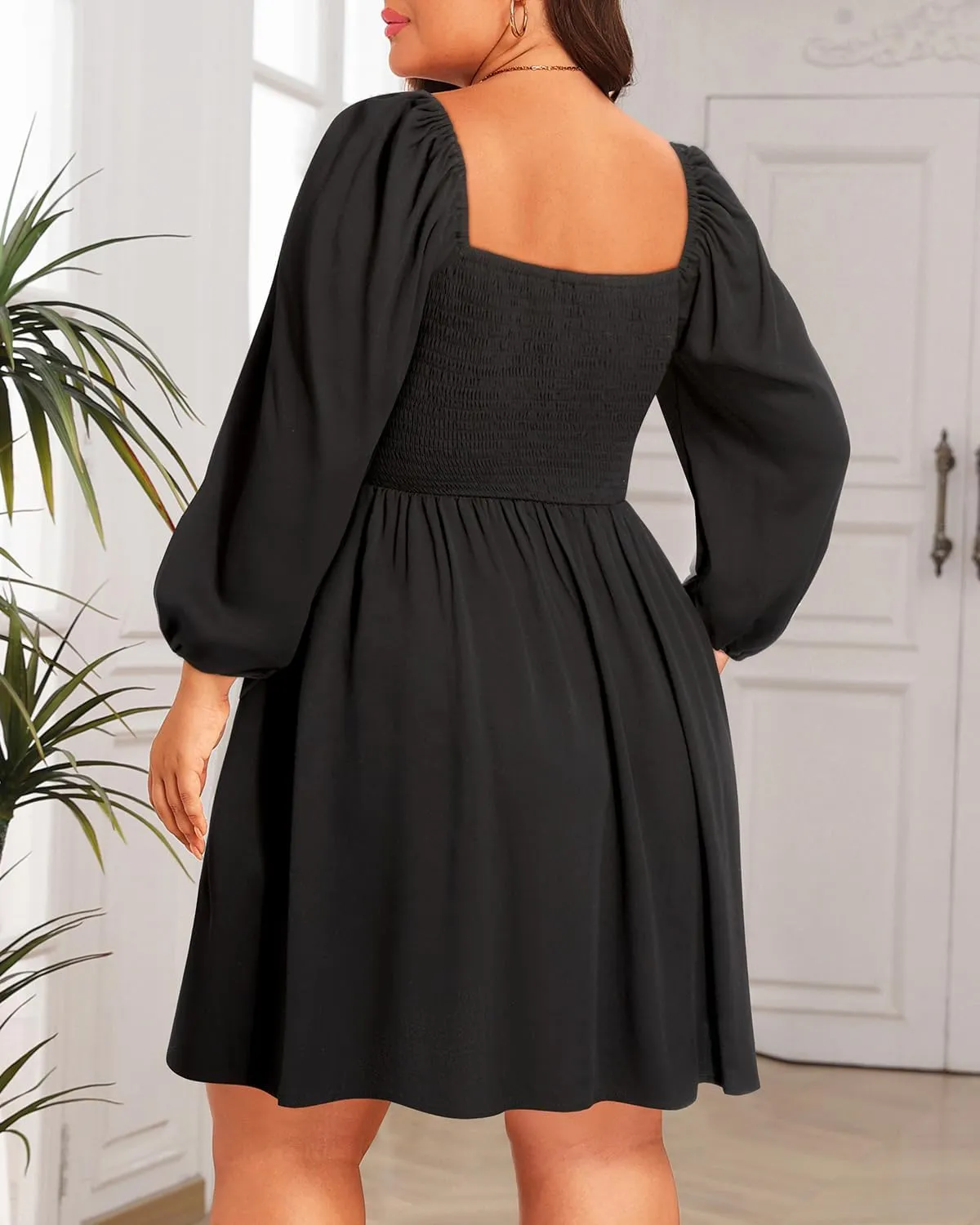 Pinup Fashion Plus Size Wedding Guest Dress 2025 - Graduation Spring Long Sleeve Floral Lace Short Dress
