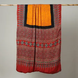 Red - Kutch Bandhani Tie-Dye Modal Silk Ajrakh Block Printing Saree