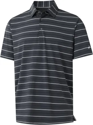Rouen Mens Golf Shirt Moisture Wicking Dry Fit Performance Stripe Casual Collared Short Sleeve Golf Polo Shirts for Men