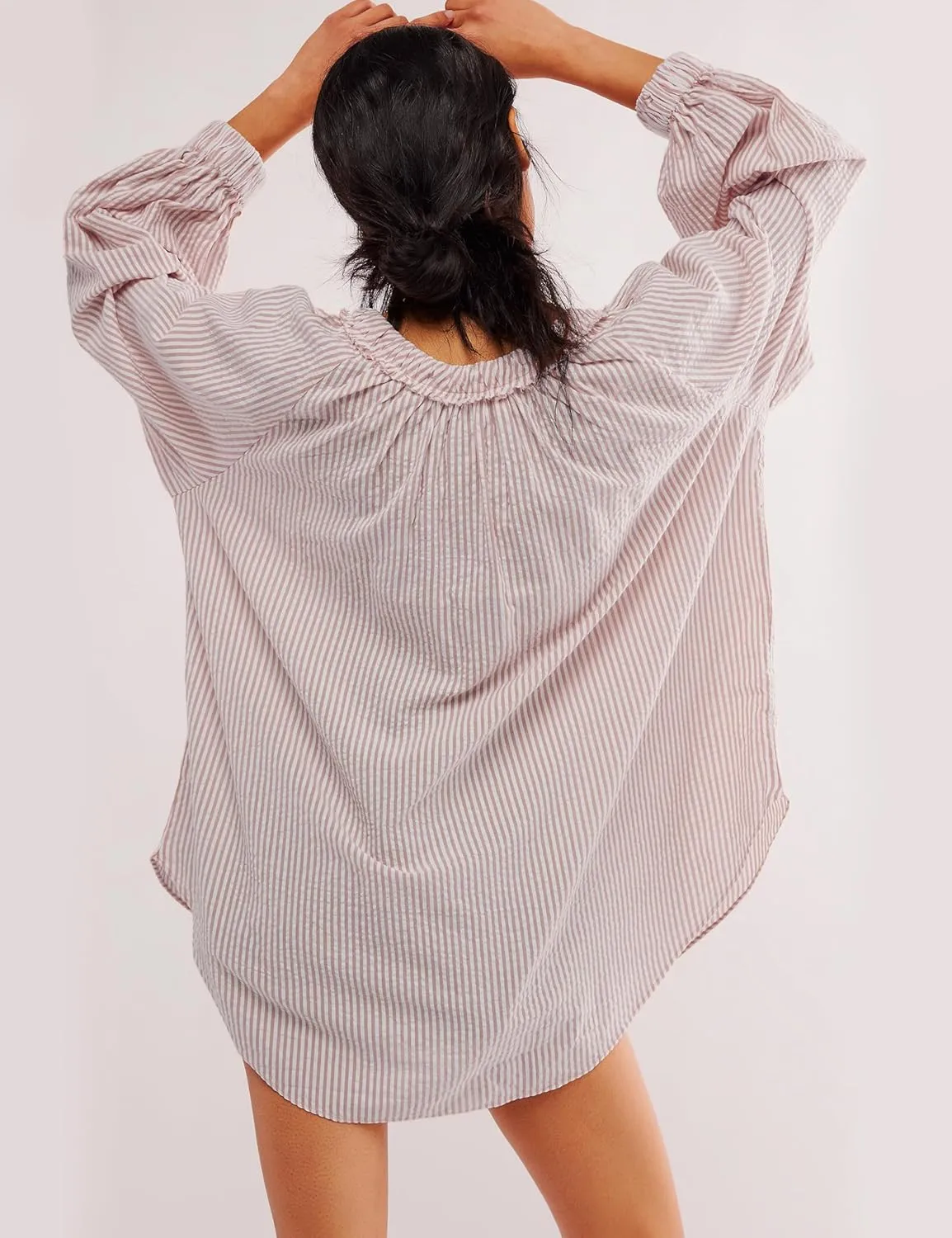 Striped Tunic for Women Dressy Casual Loose Fit Blouses Tops Long Sleeve Scoop Neck Bow Tie Shirt