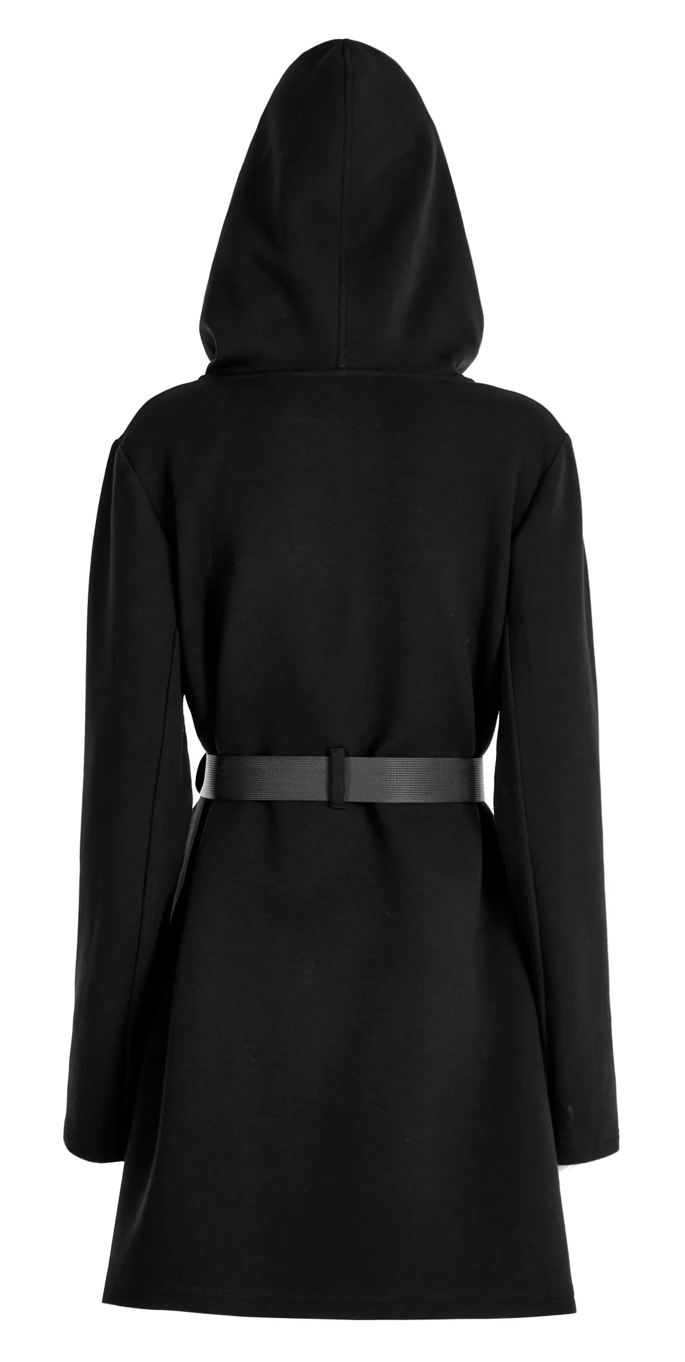 Stylish Black Hooded Zip-Front Tactical Dress