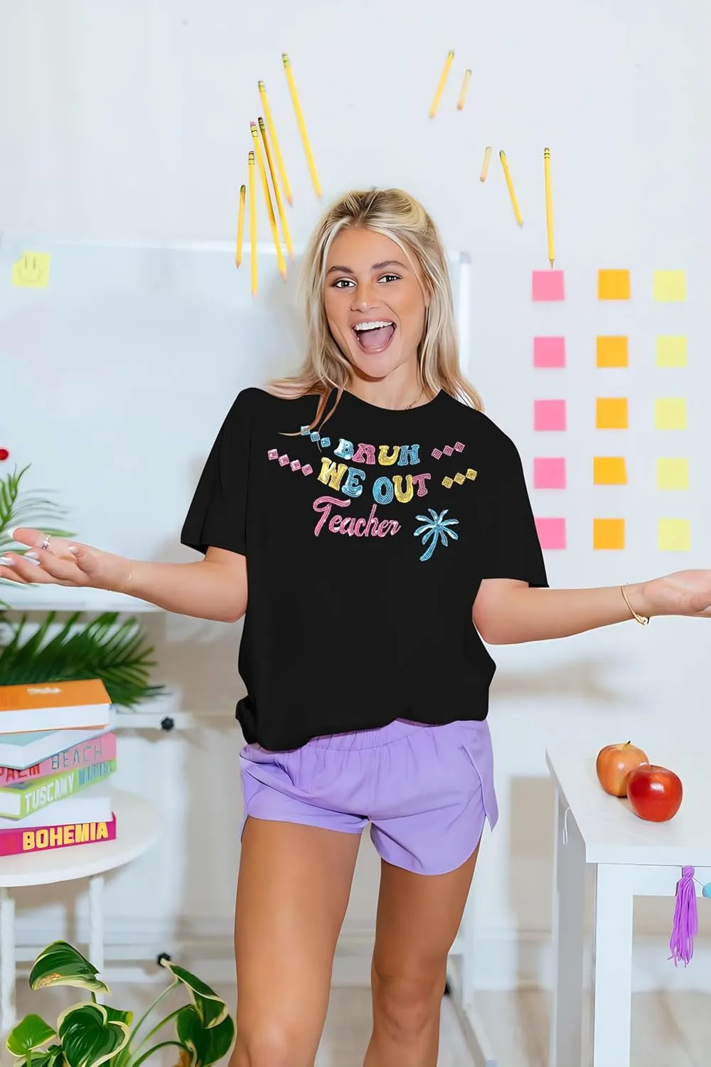 Teacher Shirts Happy Last Day of School T-Shirt Sequin Bruh We Out Teachers Shirt Schools Out Summer Tops